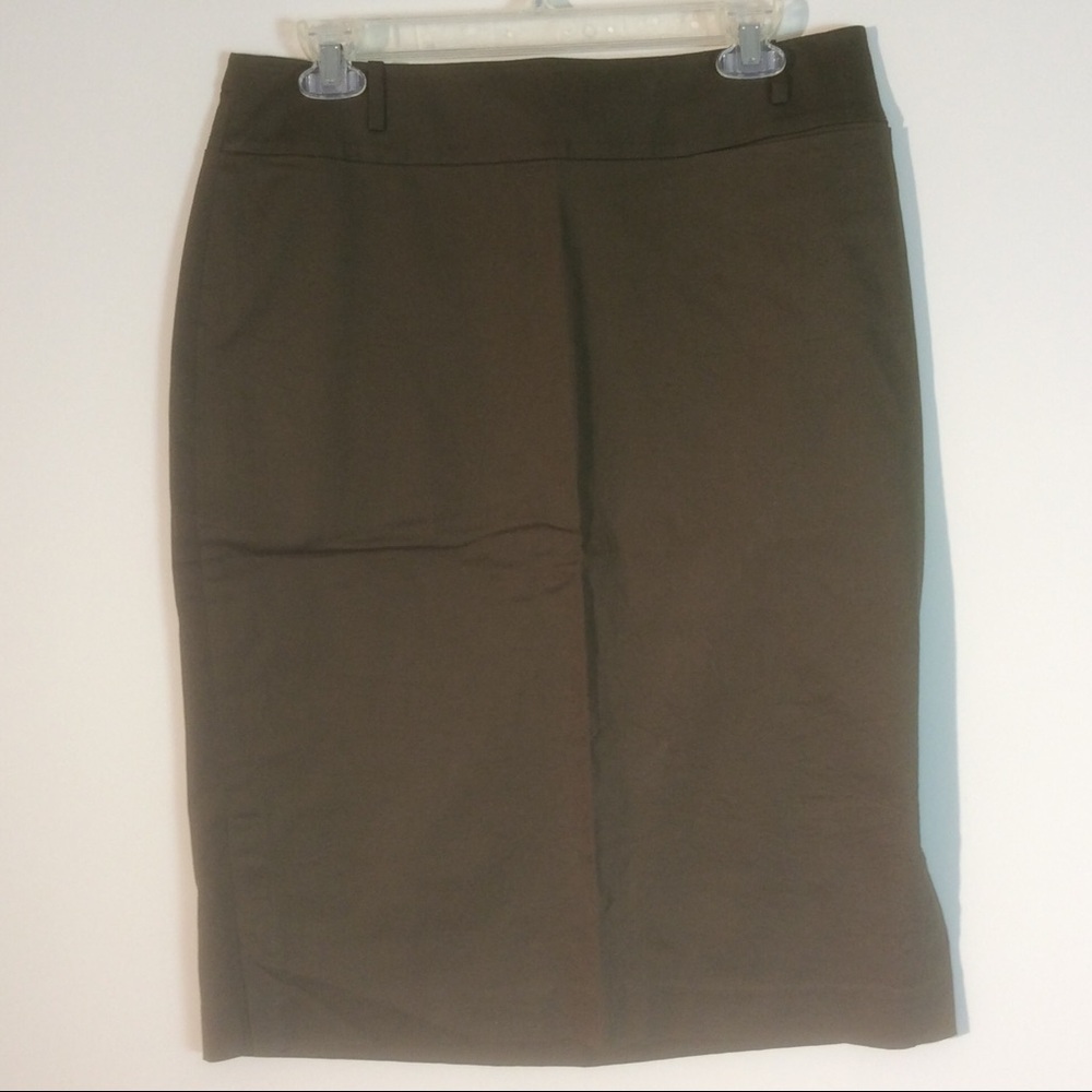 New MAG by Magaschoni Sz 12 Green Brown Olive Rear Zip Pencil Skirt **STAIN